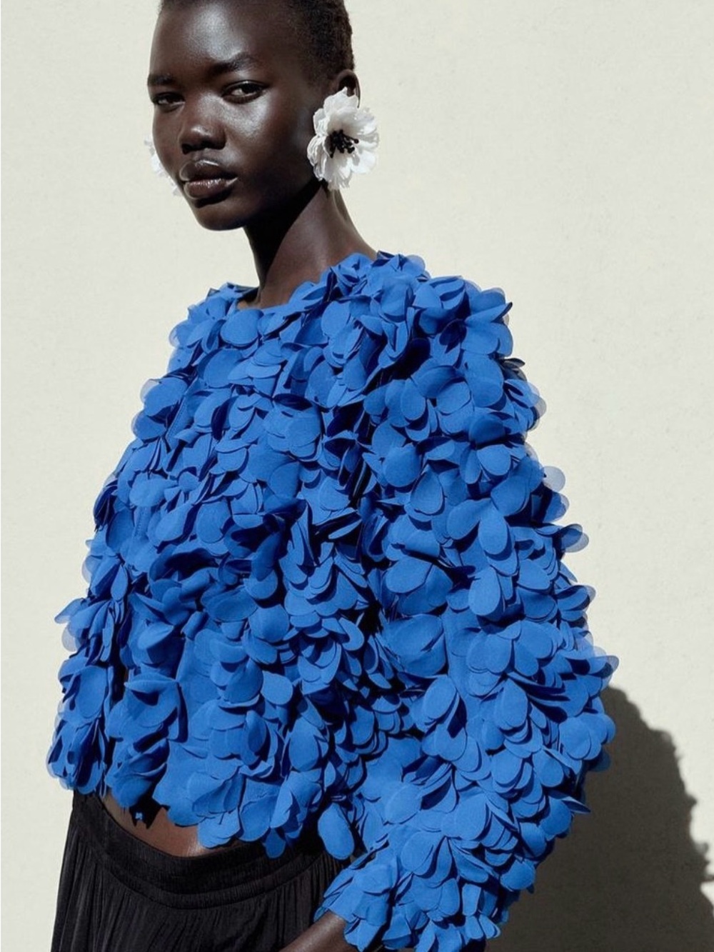 Zara Royal Blue 3D Petal Appliqué Long-Sleeve Top